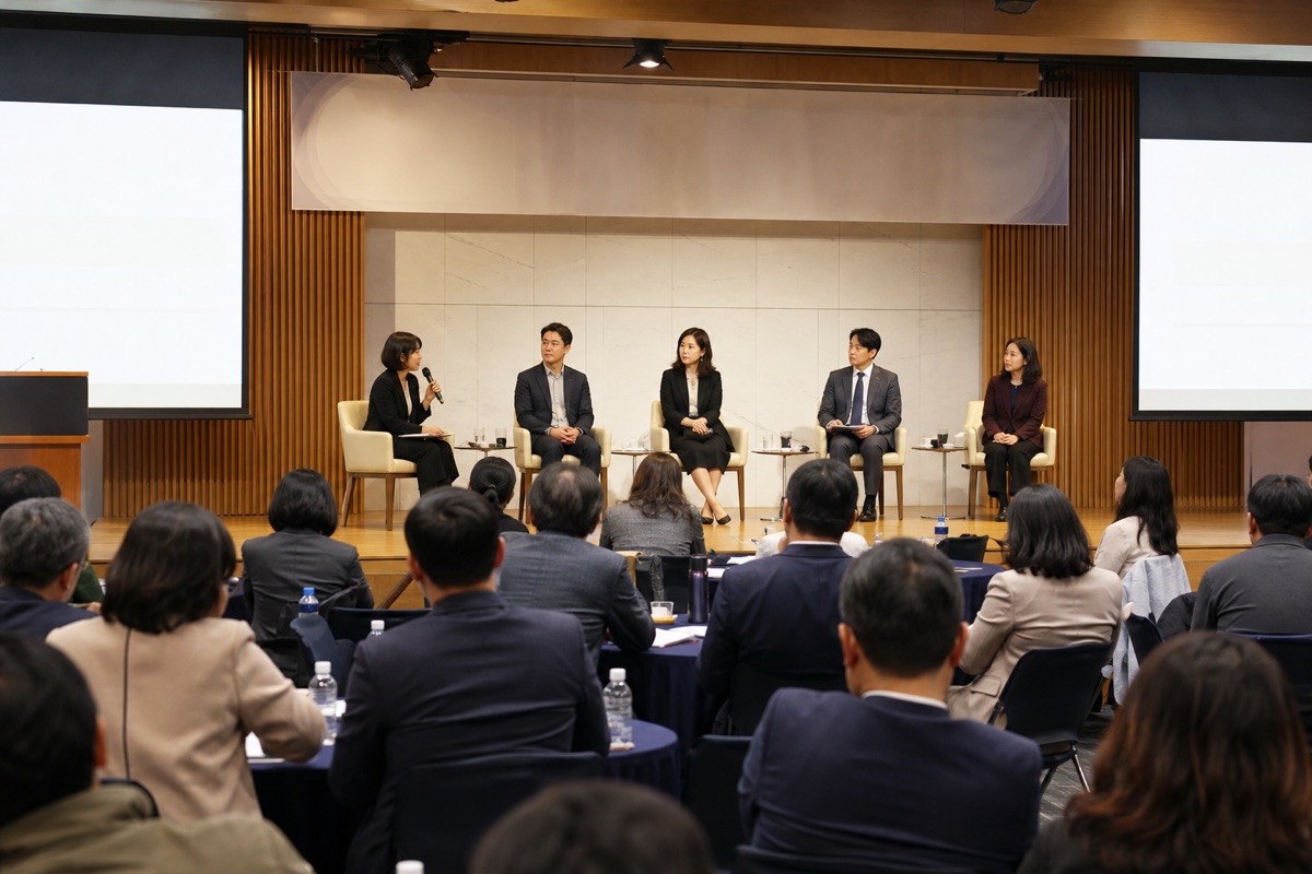 무대 위 패널 토론이 진행되는 포럼 현장